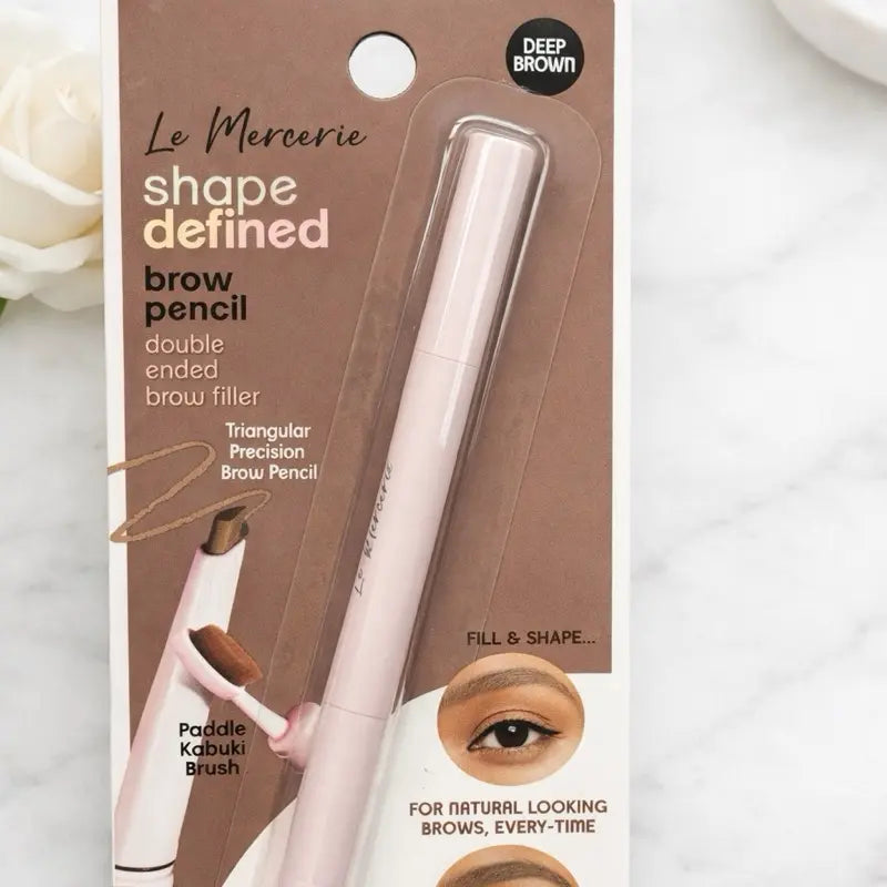 Le Mercerie Shape Defined Brow Pencil Deep Brown Double Ended Triangular Precision with Paddle Kabuki Brush for Natural Looking Brows