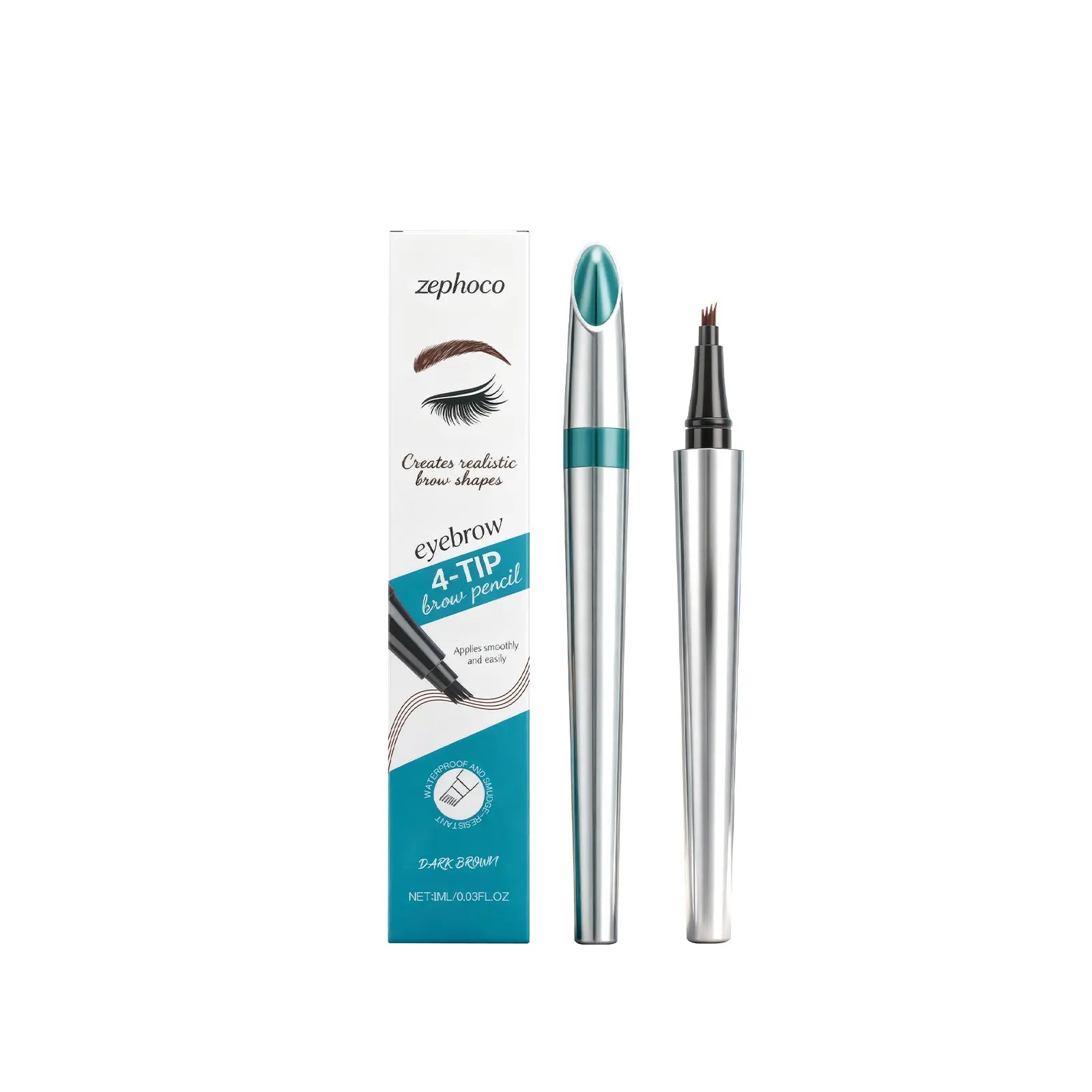 zephoco Dark Brown 4-Tip Brow Pen✨Smudge-proof Waterproof Sweat-proof Precisely Sculpted Brows 3D Wild Brow