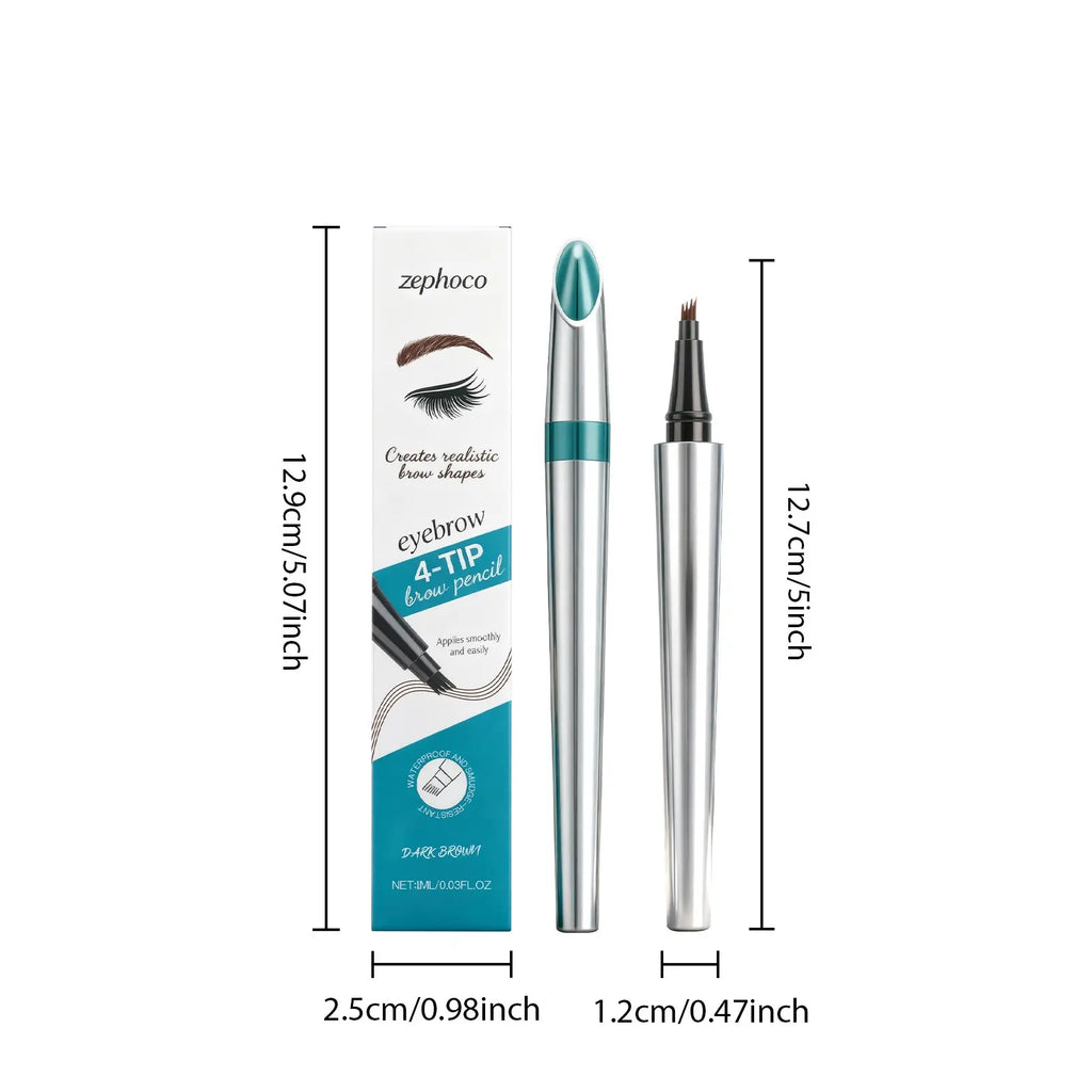 zephoco Dark Brown 4-Tip Brow Pen✨Smudge-proof Waterproof Sweat-proof Precisely Sculpted Brows 3D Wild Brow