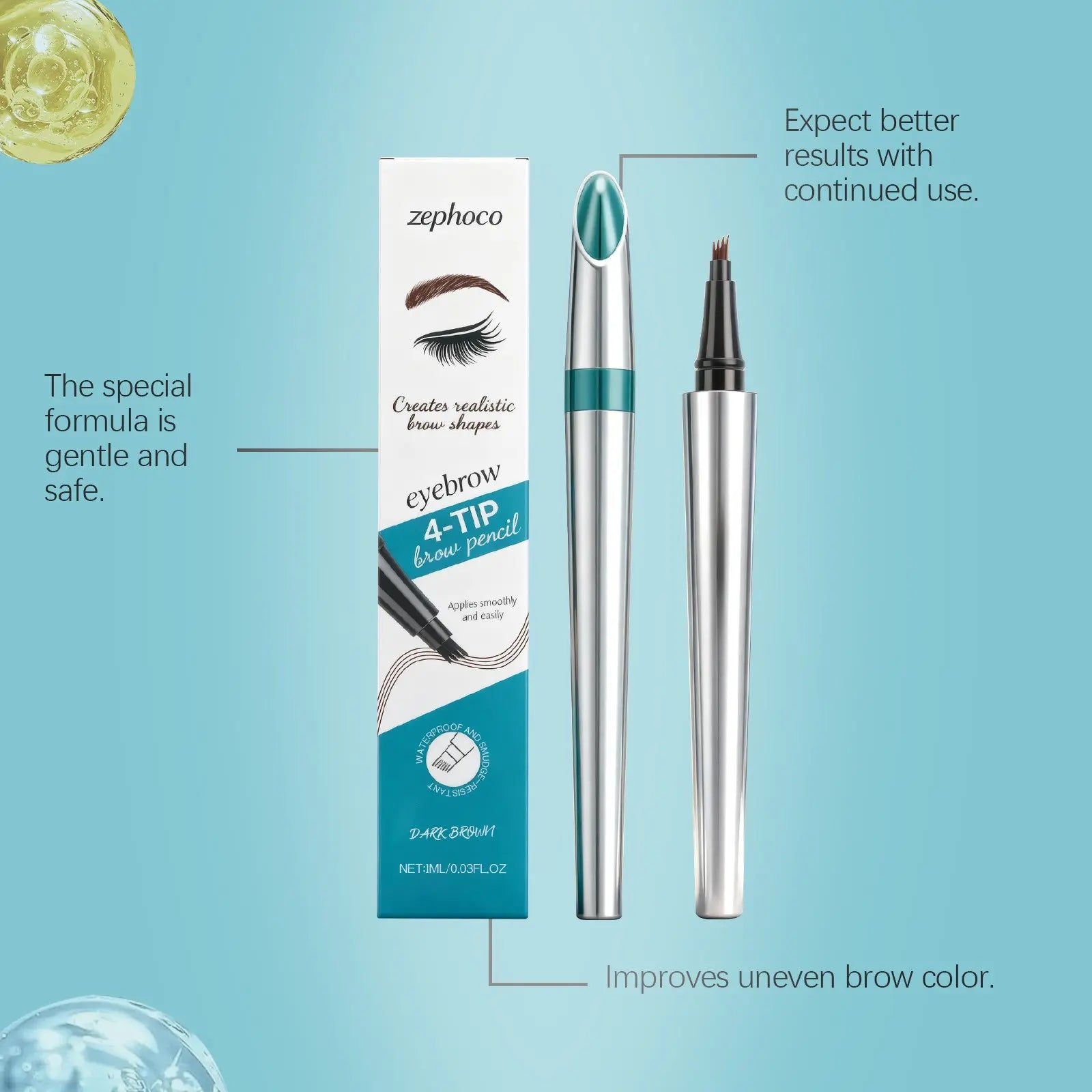 zephoco Dark Brown 4-Tip Brow Pen✨Smudge-proof Waterproof Sweat-proof Precisely Sculpted Brows 3D Wild Brow