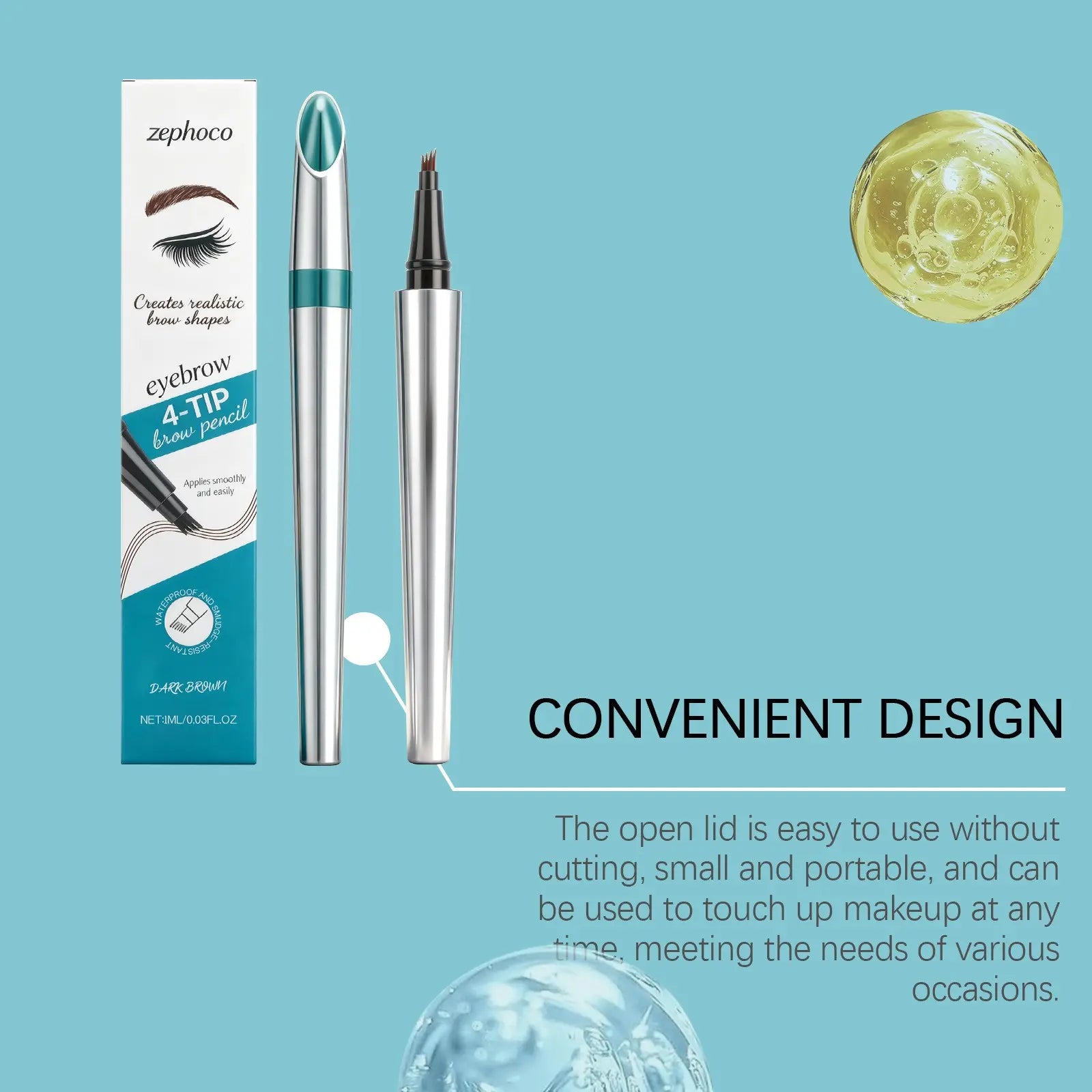 zephoco Dark Brown 4-Tip Brow Pen✨Smudge-proof Waterproof Sweat-proof Precisely Sculpted Brows 3D Wild Brow