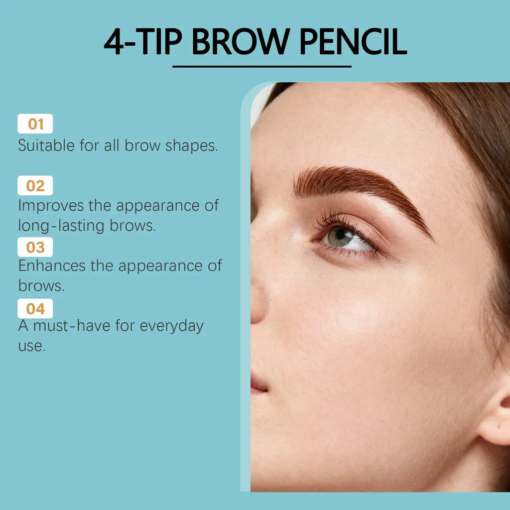 zephoco Dark Brown 4-Tip Brow Pen✨Smudge-proof Waterproof Sweat-proof Precisely Sculpted Brows 3D Wild Brow