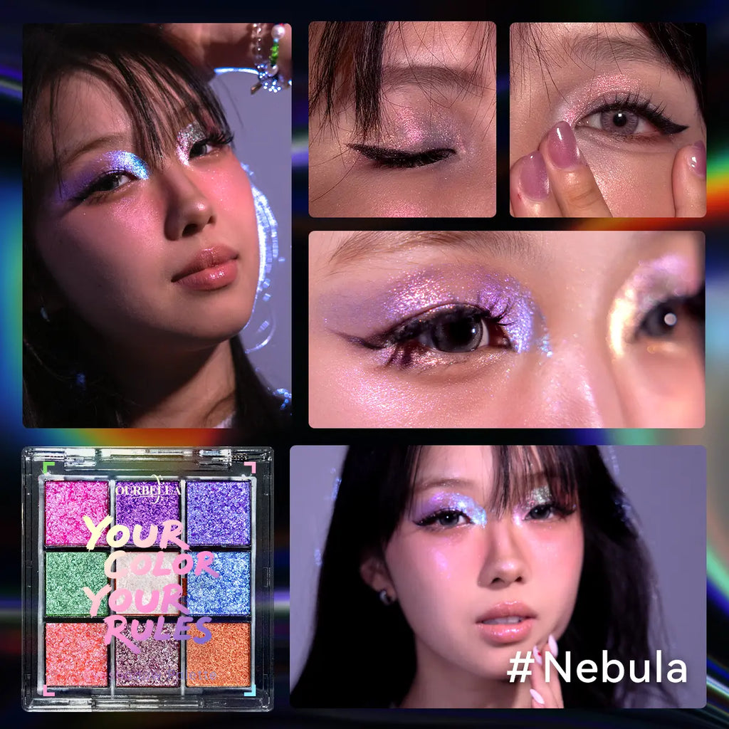 Ourbella Duochrome Eyeshadow Palette Mermaid 9 Shades with Super Smooth Formula Includes Special Colors & Highly Pigmented Makeup Multicolor Cosmetic Blend Daily Gentle Lid Shimmer Glitter