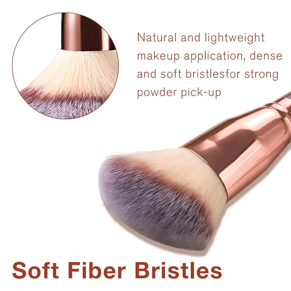 Double-Ended Foundation Makeup Brush, Angled/Round Top for Liquid, Powder & Cream Blending (Brown), champagne gold