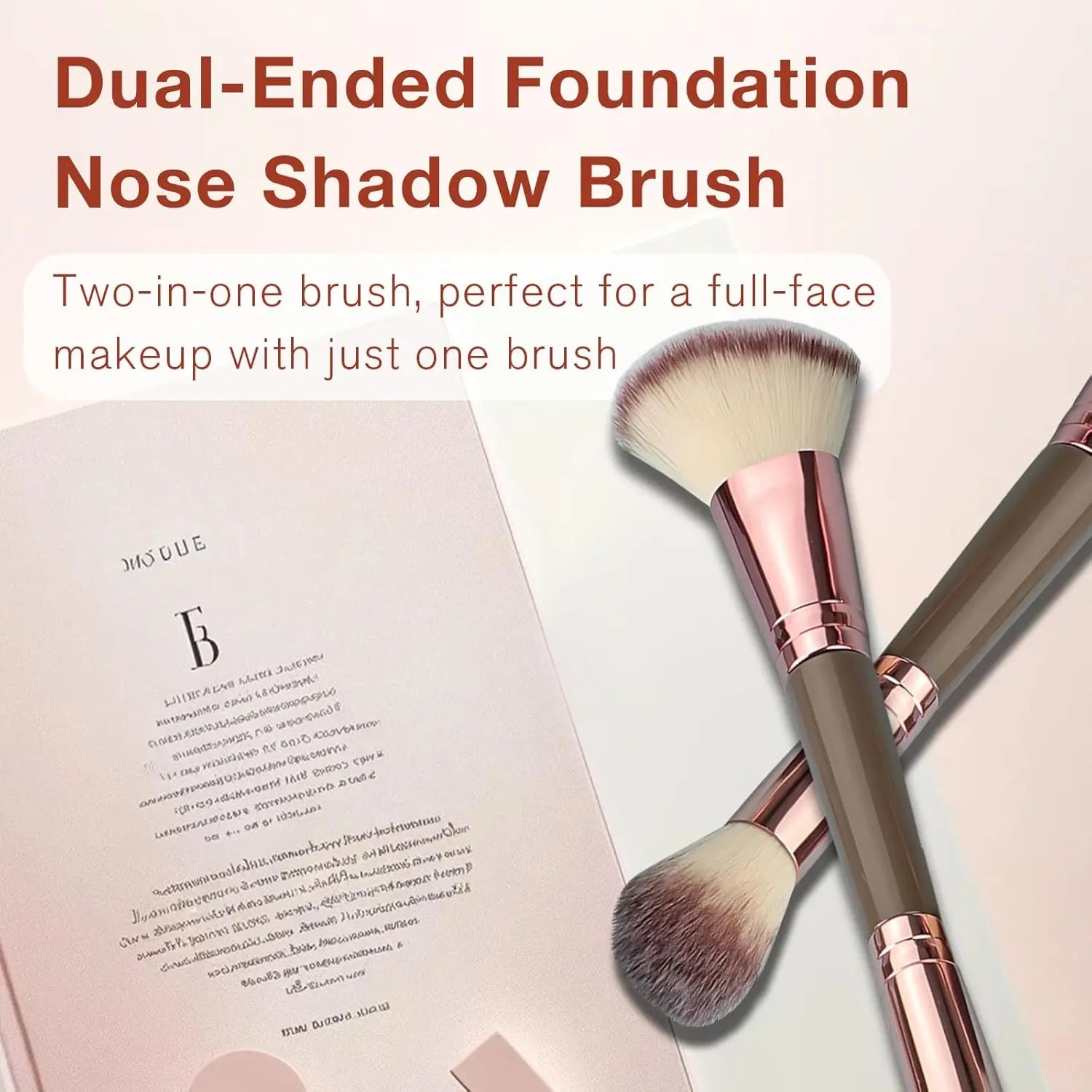 Double-Ended Foundation Makeup Brush, Angled/Round Top for Liquid, Powder & Cream Blending (Brown), champagne gold