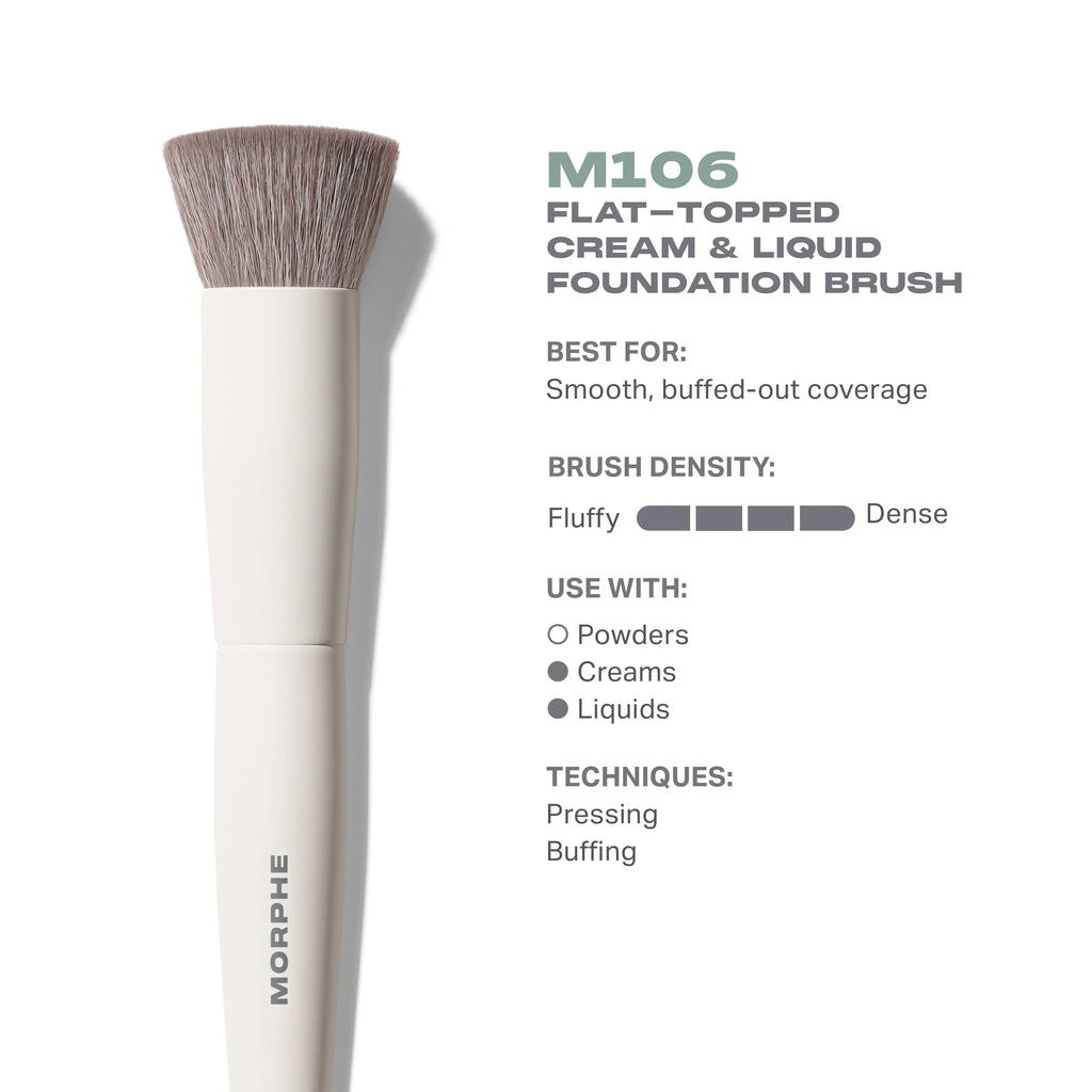 Morphe M106 Flat-Topped Foundation Brush — Ultra-Dense, Even-Blend Bristles for Pressing and Buffing Cream and Liquid Formulas