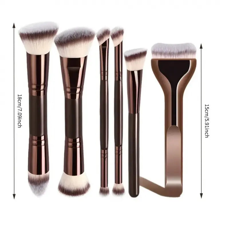 6-Piece Dual-Ended Makeup Brush Set, Cosmetic Brush Set, Two-In-One Multifunctional Foundation Contour Eyeshadow Blush Brushes, Blending Brush, Premium Synthetic Hair Beauty Tools