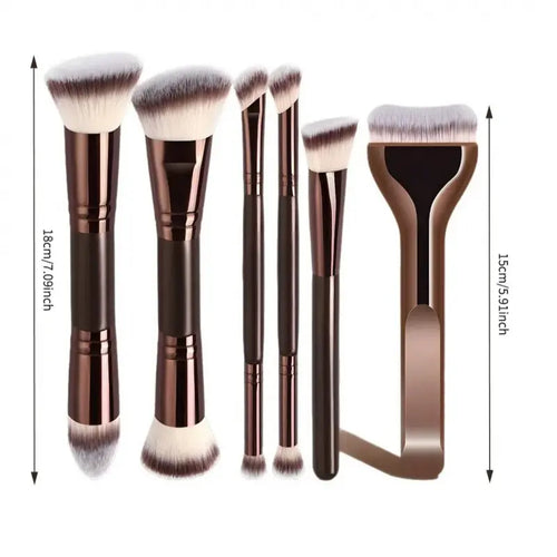 6-Piece Dual-Ended Makeup Brush Set, Cosmetic Brush Set, Two-In-One Multifunctional Foundation Contour Eyeshadow Blush Brushes, Blending Brush, Premium Synthetic Hair Beauty Tools