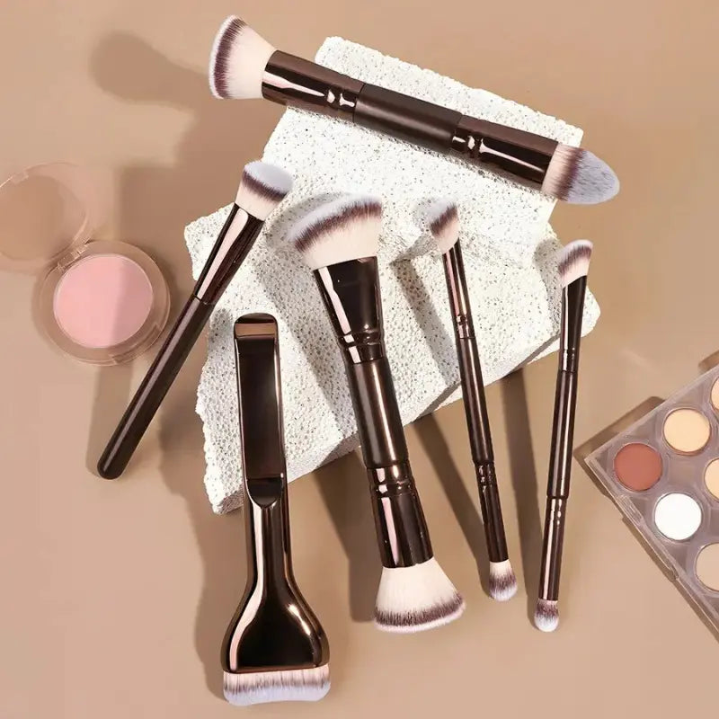 6-Piece Dual-Ended Makeup Brush Set, Cosmetic Brush Set, Two-In-One Multifunctional Foundation Contour Eyeshadow Blush Brushes, Blending Brush, Premium Synthetic Hair Beauty Tools