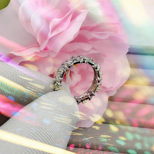 Full Eternity CZ Ring | Affordable Silver-Plated Stackable Band for Bridal, Parties & Everyday Use