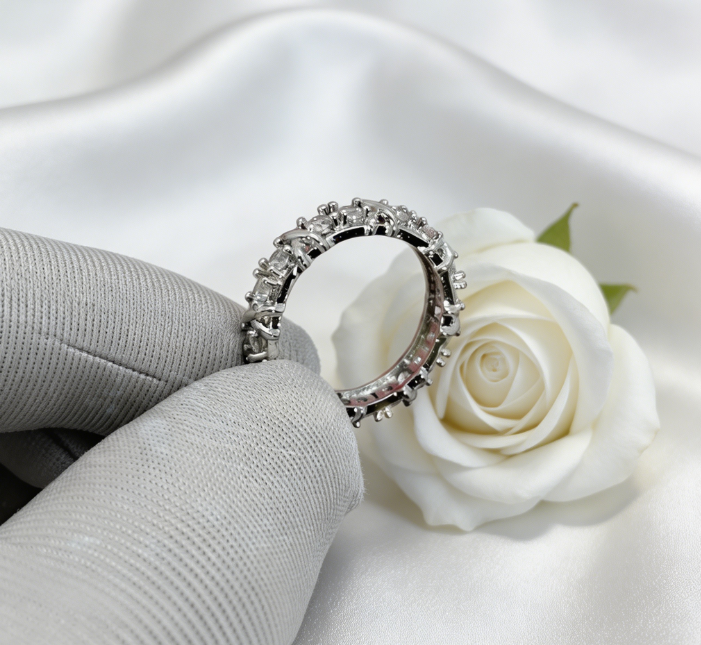 Full Eternity CZ Ring | Affordable Silver-Plated Stackable Band for Bridal, Parties & Everyday Use
