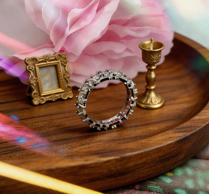 Full Eternity CZ Ring | Affordable Silver-Plated Stackable Band for Bridal, Parties & Everyday Use